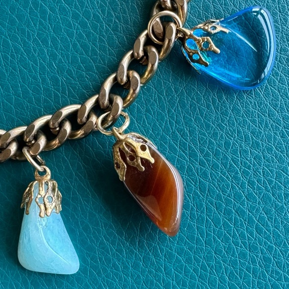 Vintage Grnstone Pebble Nugget Charm Bracelet Semi Precious Polish Stones - Picture 6 of 8